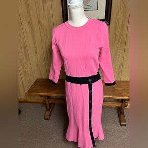 NWT New York & Company Pink and Black Midi Sweater Dress Size M